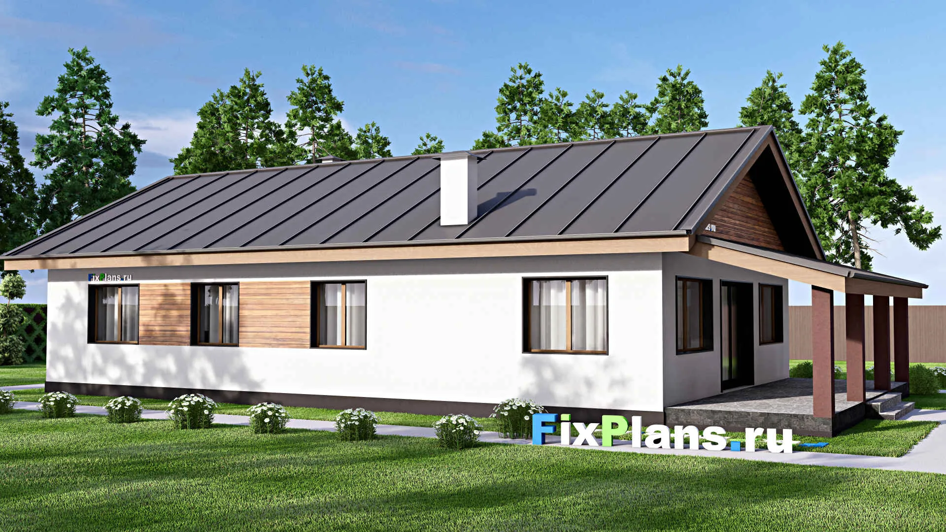 F-17000 - Проект одноэтажного дома 12 на 20, площадью 170 м² с террасой и 3 спальнями