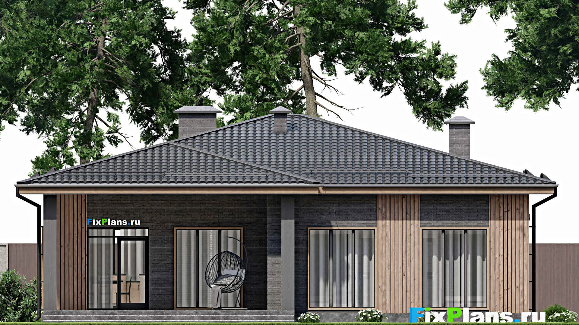 F-4616 - Проект одноэтажного дома 14 на 15, площадью 170 м² с террасой и 3 спальнями