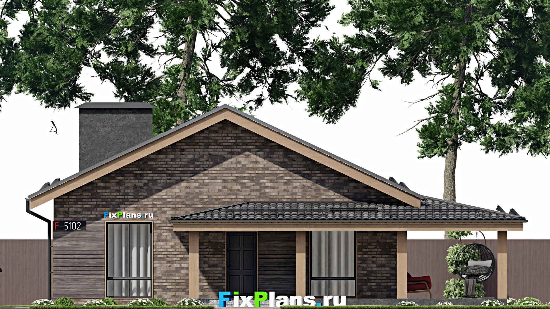 F-5102 - План одноэтажного дома 11 на 17, площадью 180 м² с террасой и 3 спальнями