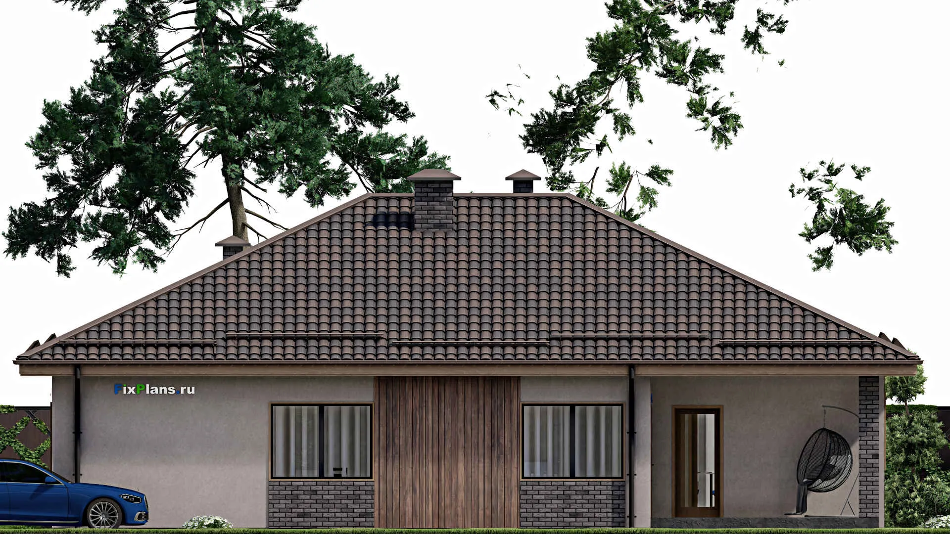 F-8198 - Проект одноэтажного дома 12 на 16, площадью 150 м² с террасой и 4 спальнями