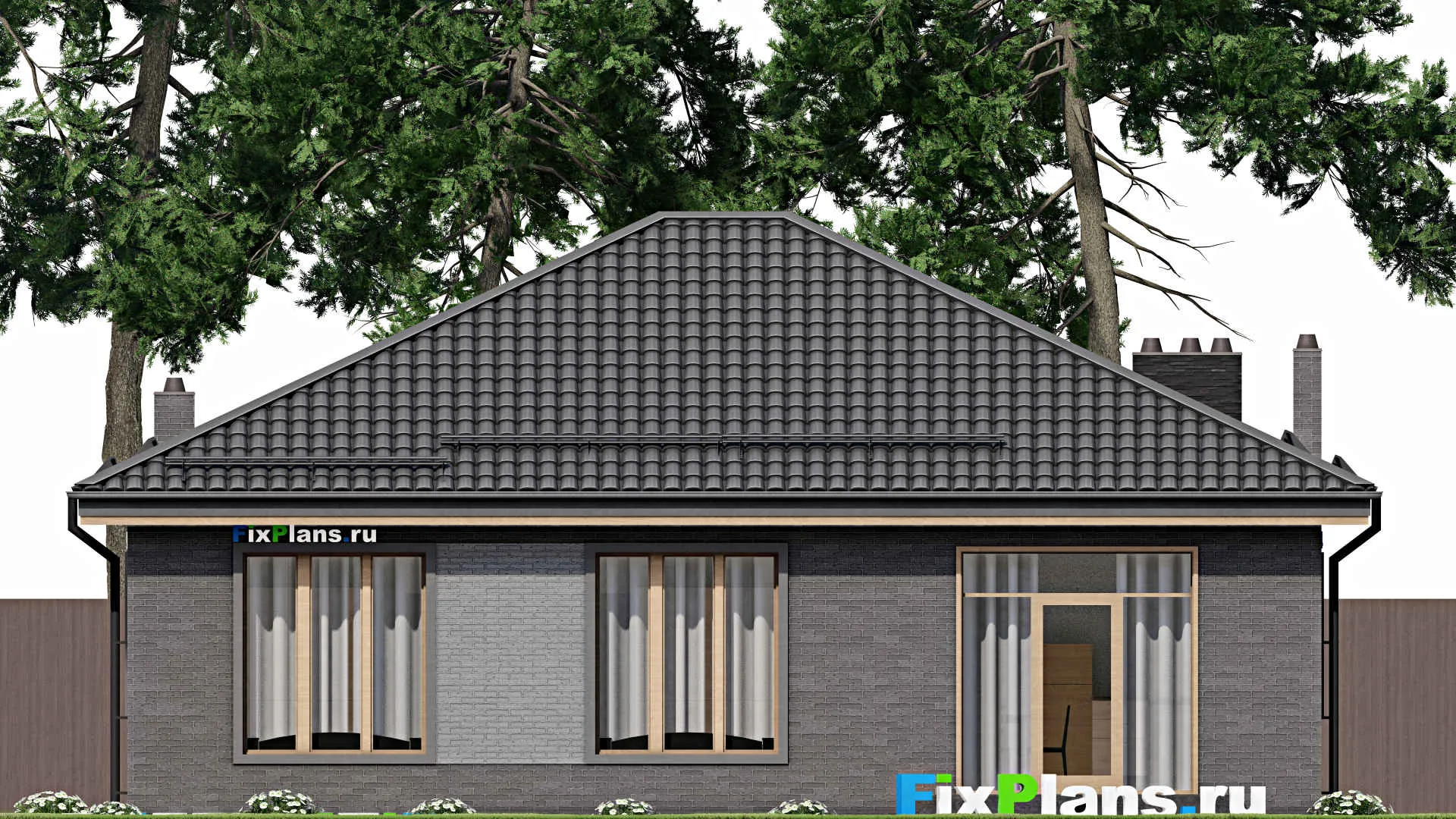 F-3977 - Проект одноэтажного дома 12 на 13, площадью 130 м² с 4 спальнями