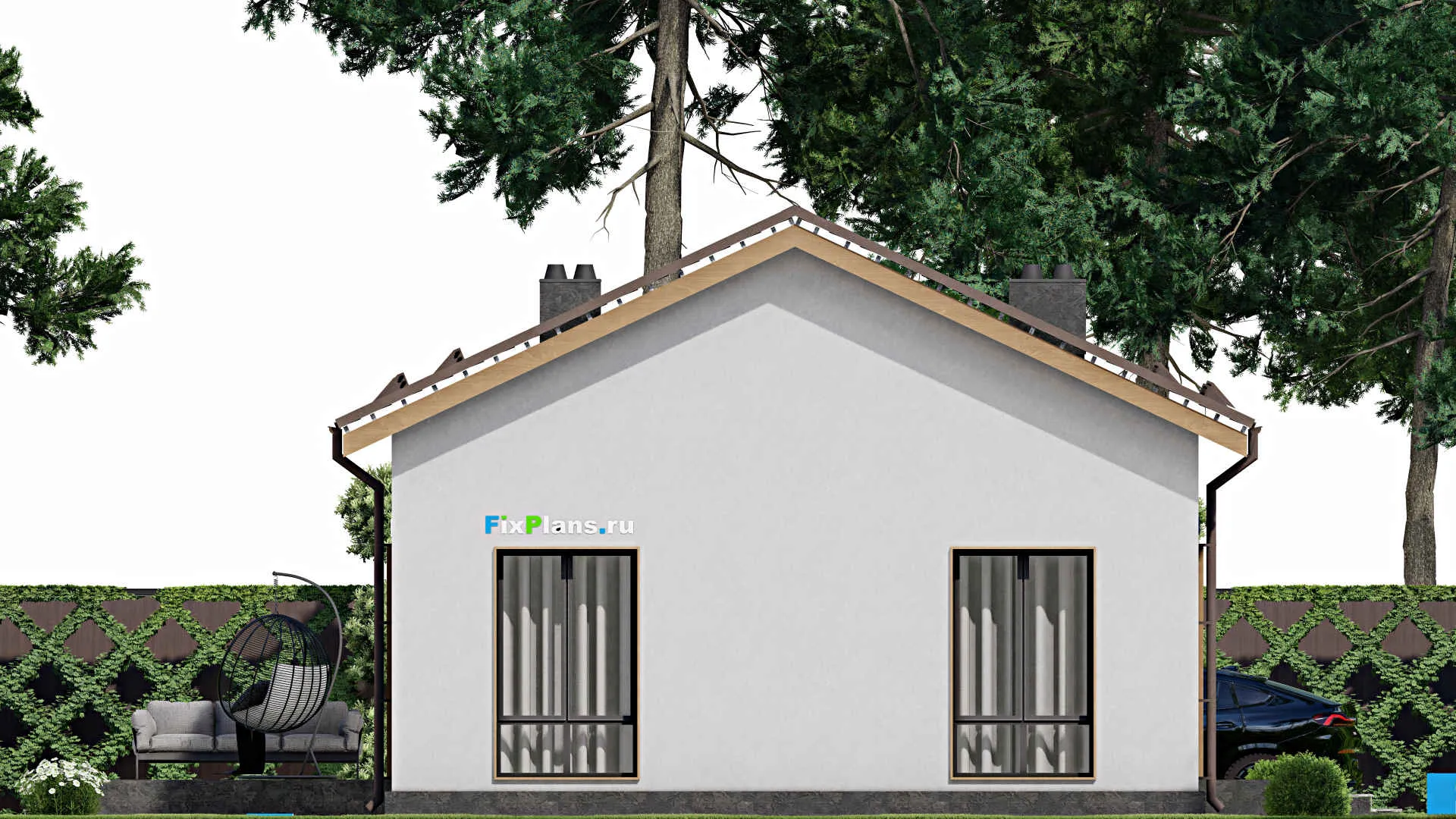 F-3005 - Проект одноэтажного дома 9 на 12, площадью 100 м² с террасой и 2 спальнями