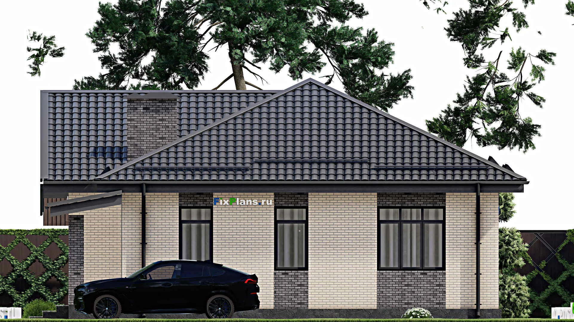 F-5453 - План одноэтажного дома 12 на 16, площадью 160 м² с террасой и 3 спальнями