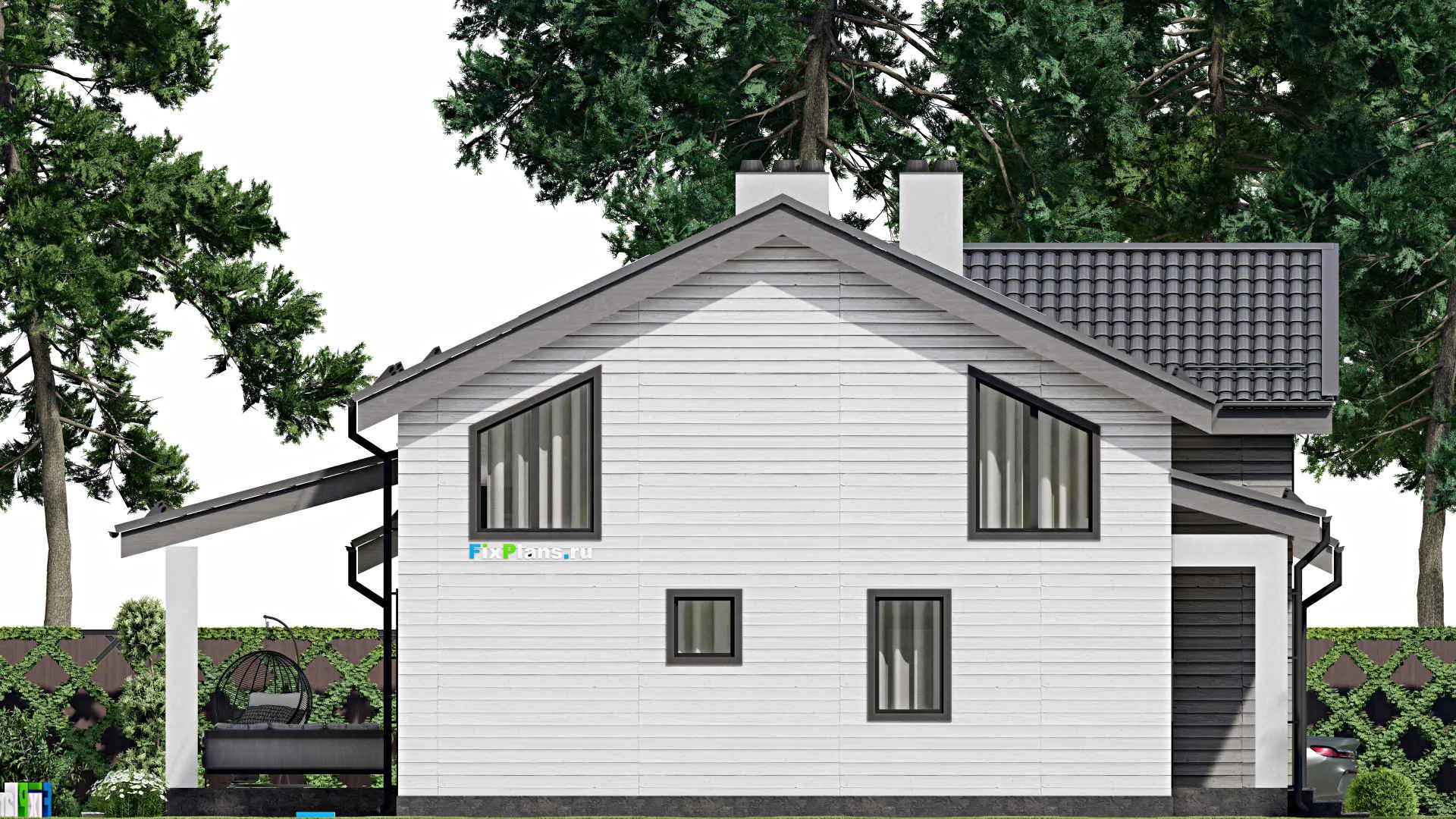 F-3050 - Проект дома с мансардой 12 на 13, площадью 200 м² с террасой и 5 спальнями