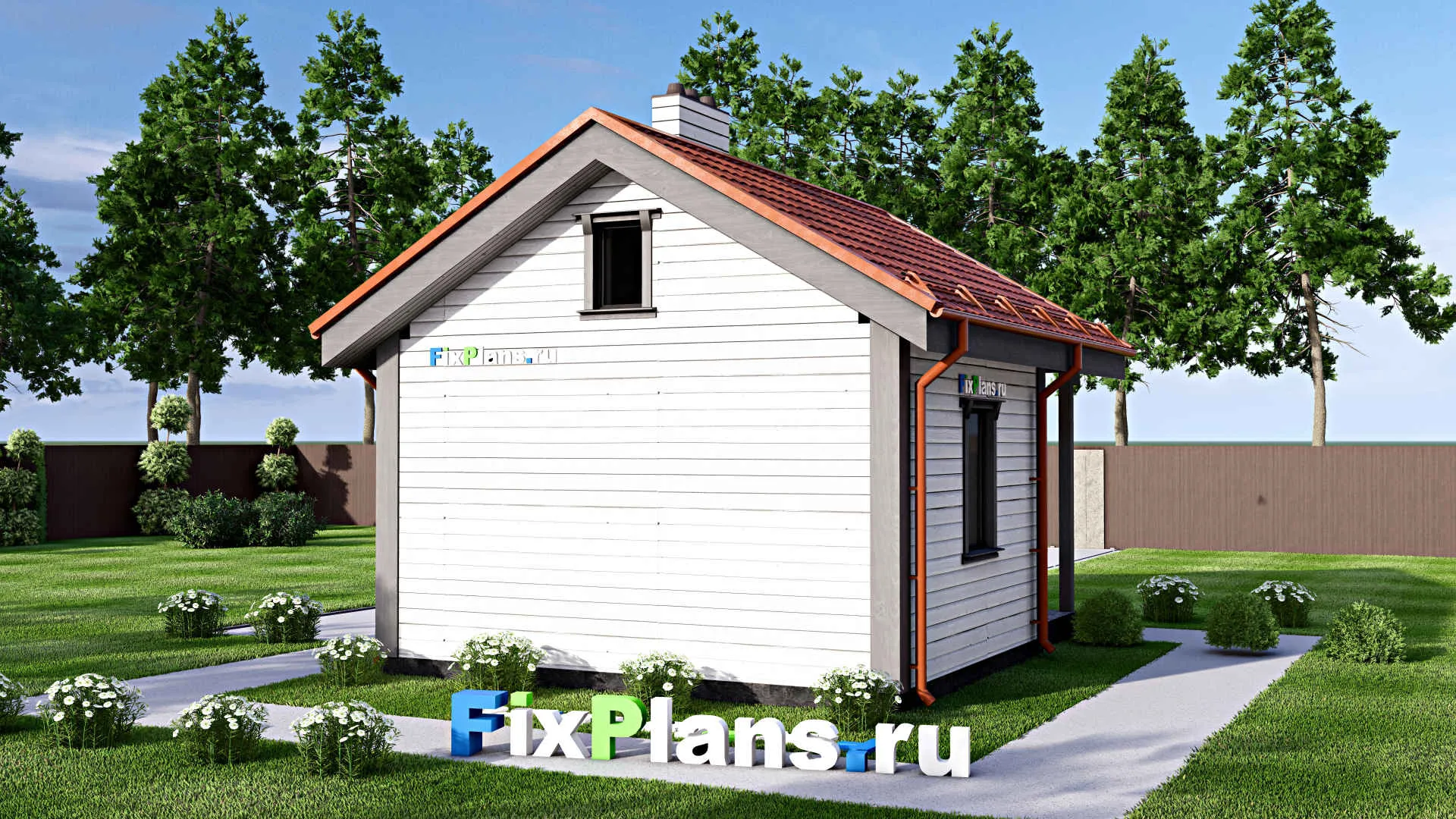 F-15524 - Проект бани 6 на 7, площадью 30 м² с комнатой отдыха и терассой