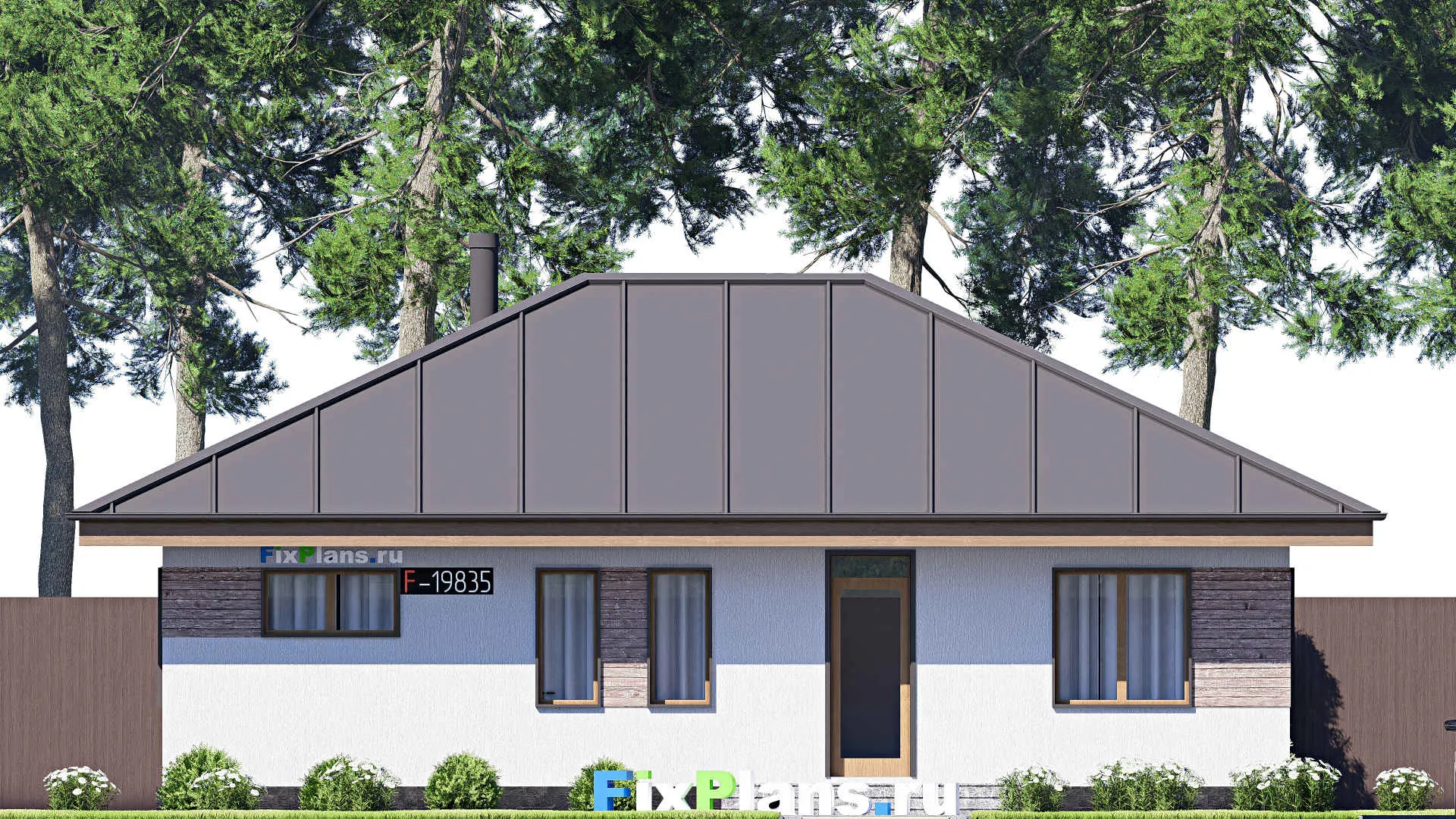 F-19835 - План одноэтажного дома 13 на 14, площадью 140 м² с террасой и 3 спальнями