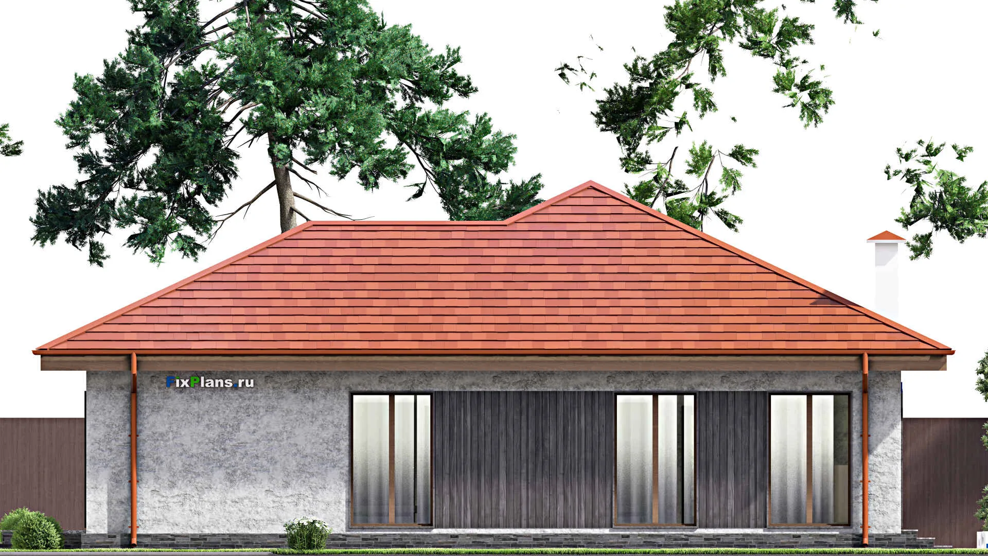 F-14201 - Проект одноэтажного дома 12 на 16, площадью 130 м² с террасой и 3 спальнями