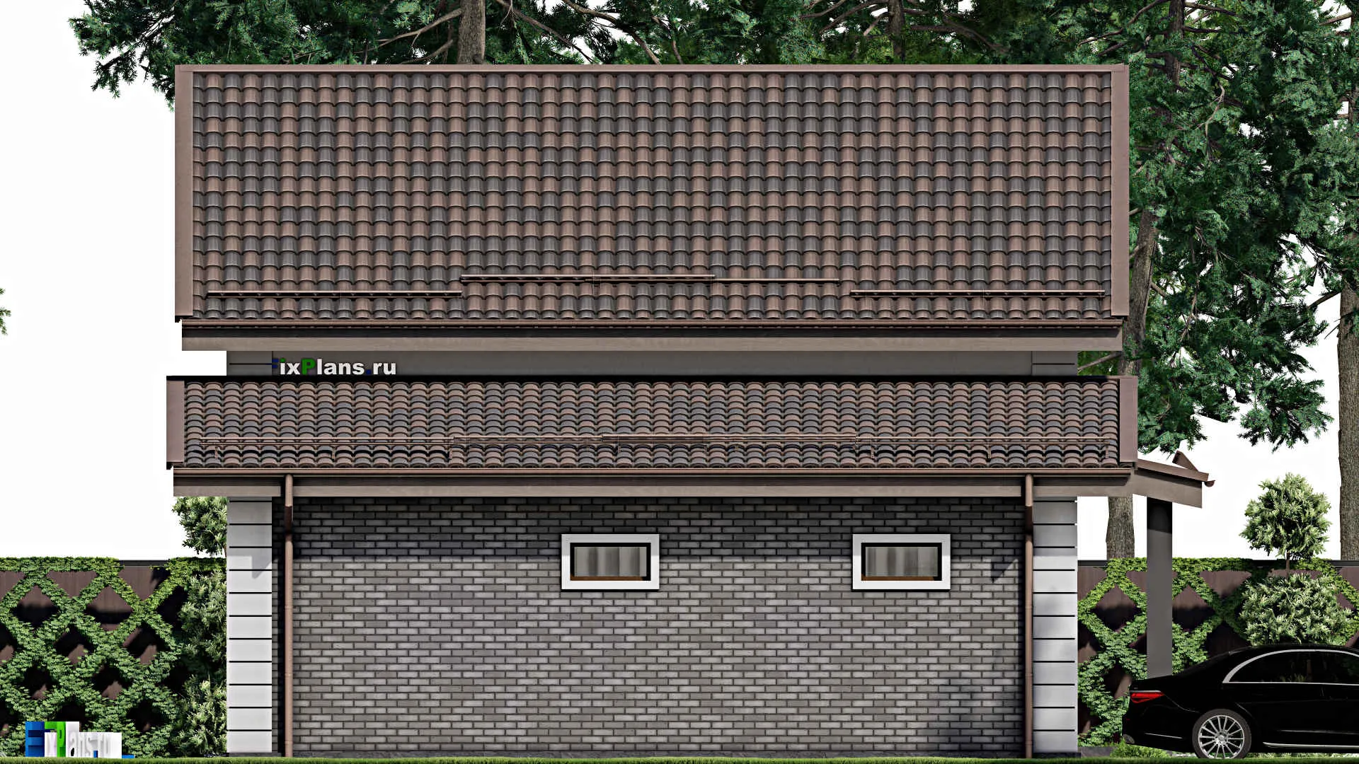 F-12149 - Проект дома с мансардой 12 на 13, площадью 160 м² с террасой, гаражом на 1 машину и 4 спальнями