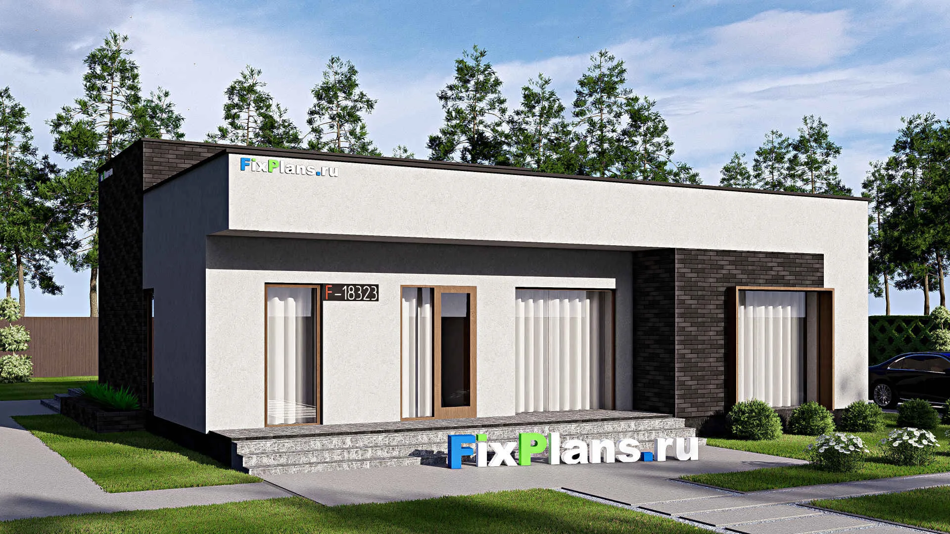 F-18323 - Проект одноэтажного дома 15 на 16, площадью 190 м² с террасой и 3 спальнями