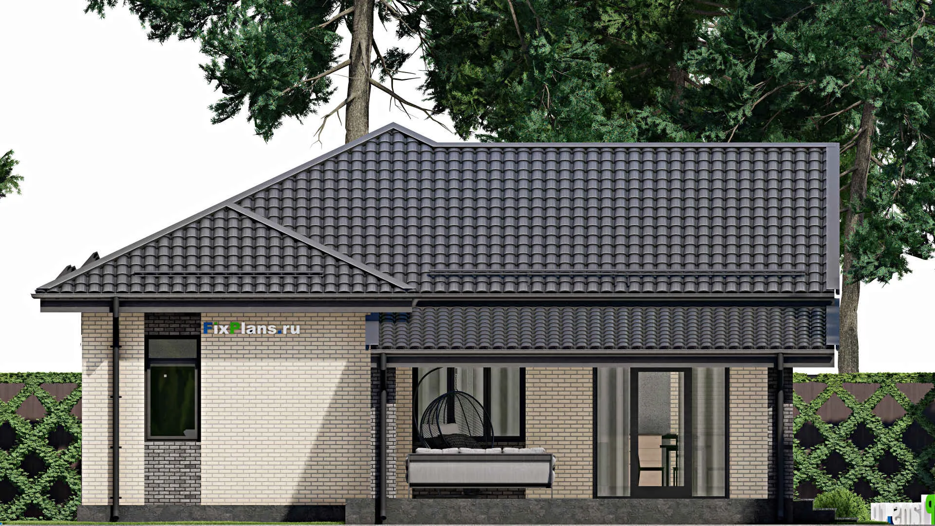 F-5453 - План одноэтажного дома 12 на 16, площадью 160 м² с террасой и 3 спальнями