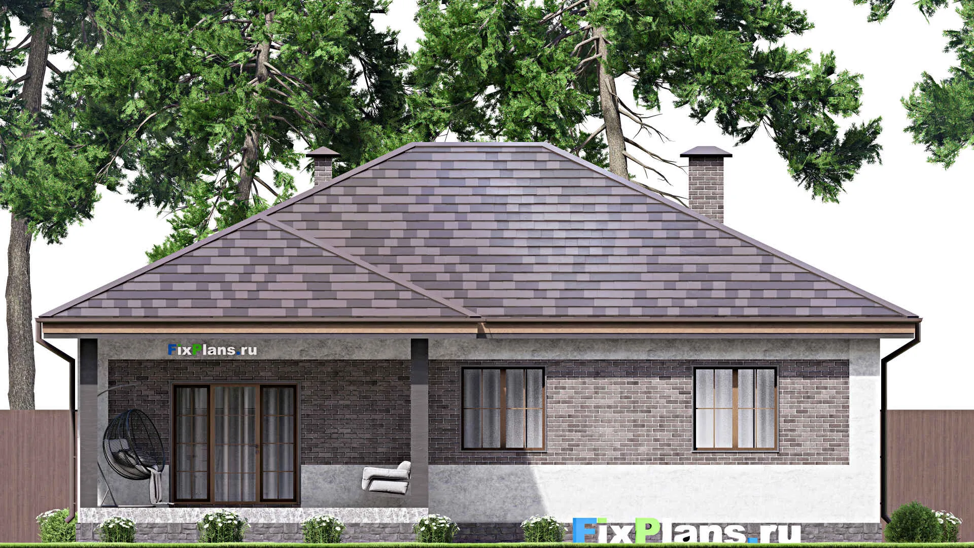 F-14210 - Проект одноэтажного дома 14 на 16, площадью 150 м² с террасой и 3 спальнями