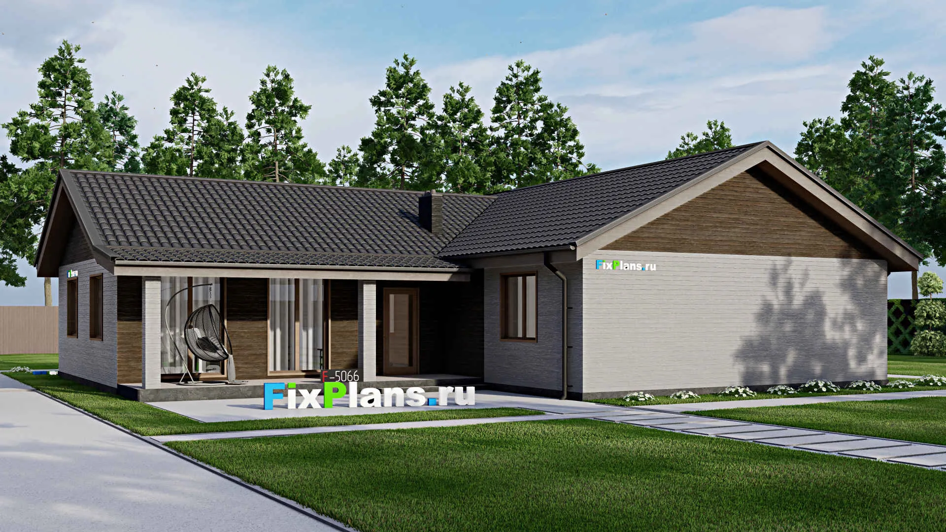 F-5066 - Проект одноэтажного дома 14 на 17, площадью 180 м² с баней и 3 спальнями