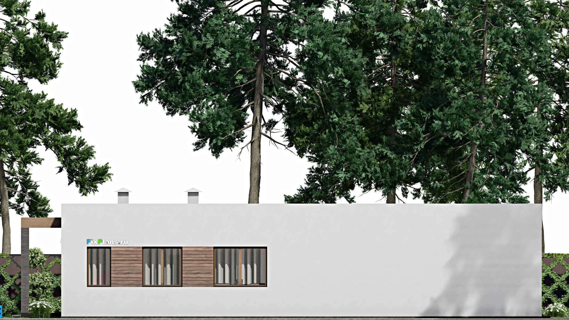 F-7073 - Проект одноэтажного дома 18 на 18, площадью 240 м² с террасой и 3 спальнями