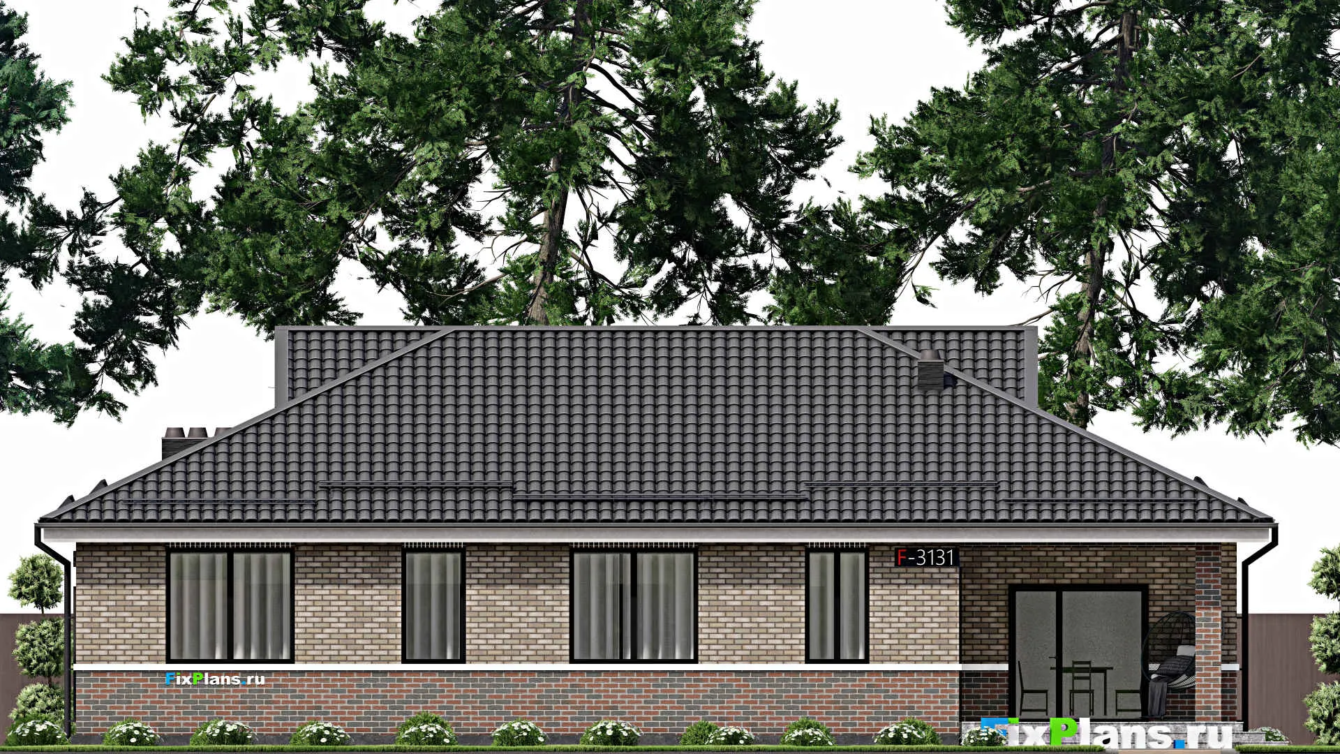 F-3131 - Проект одноэтажного дома 12 на 18, площадью 170 м² с 3 спальнями