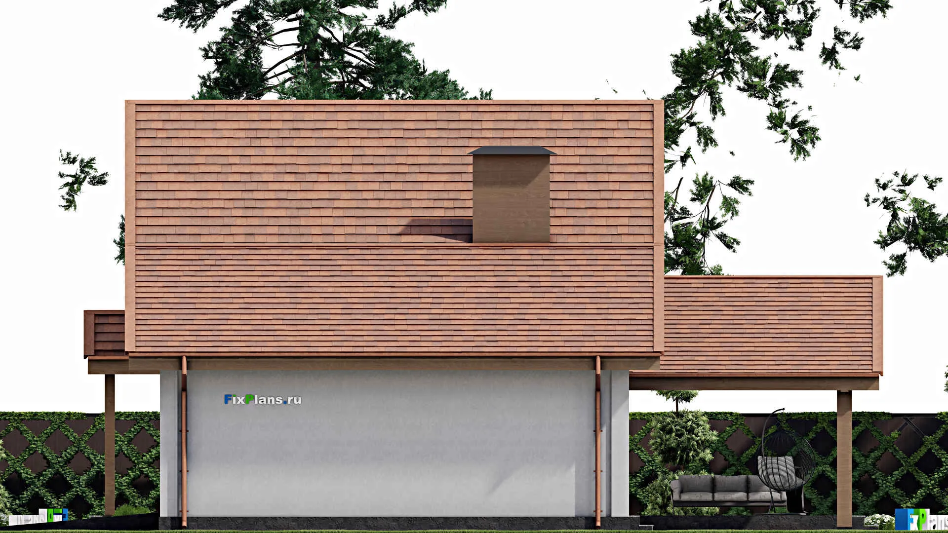 F-9422 - Проект дома с мансардой 15 на 16, площадью 220 м² с террасой, гаражом на 1 машину и 3 спальнями