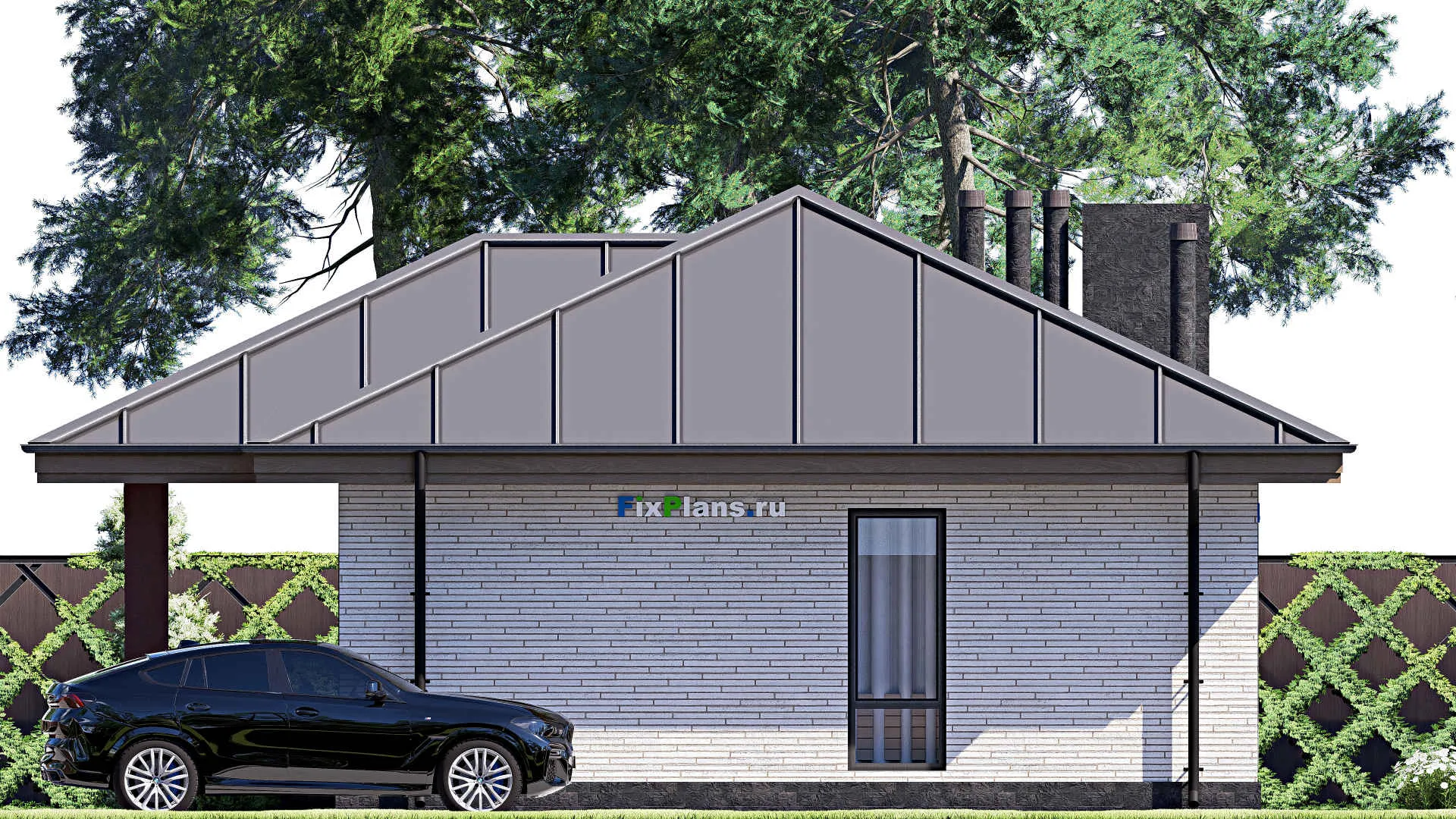 F-18089 - Проект одноэтажного дома 11 на 17, площадью 120 м² с террасой и 2 спальнями