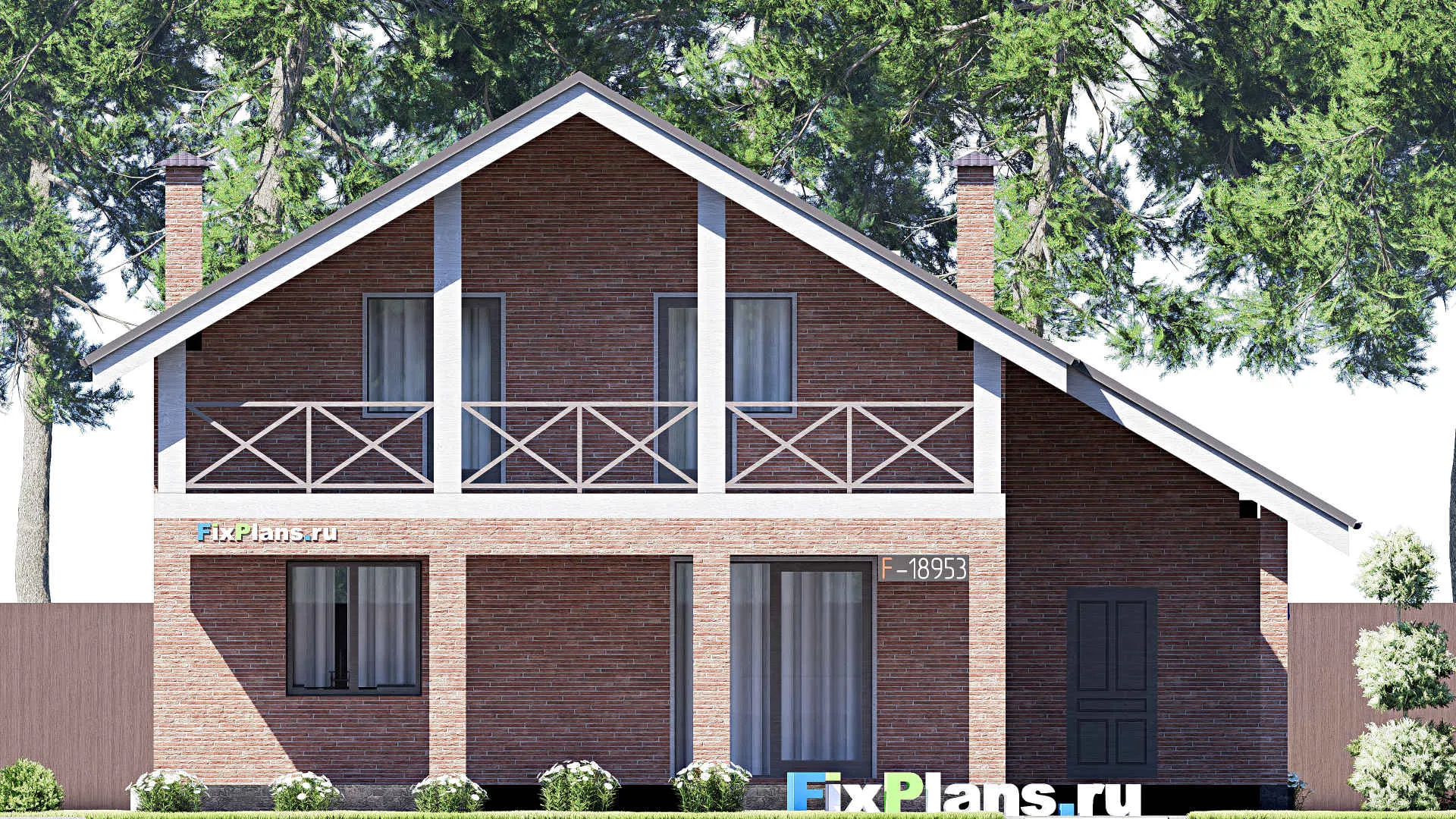 F-18953 - Проект дома с мансардой 12 на 13, площадью 190 м² с террасой, балконом и 4 спальнями