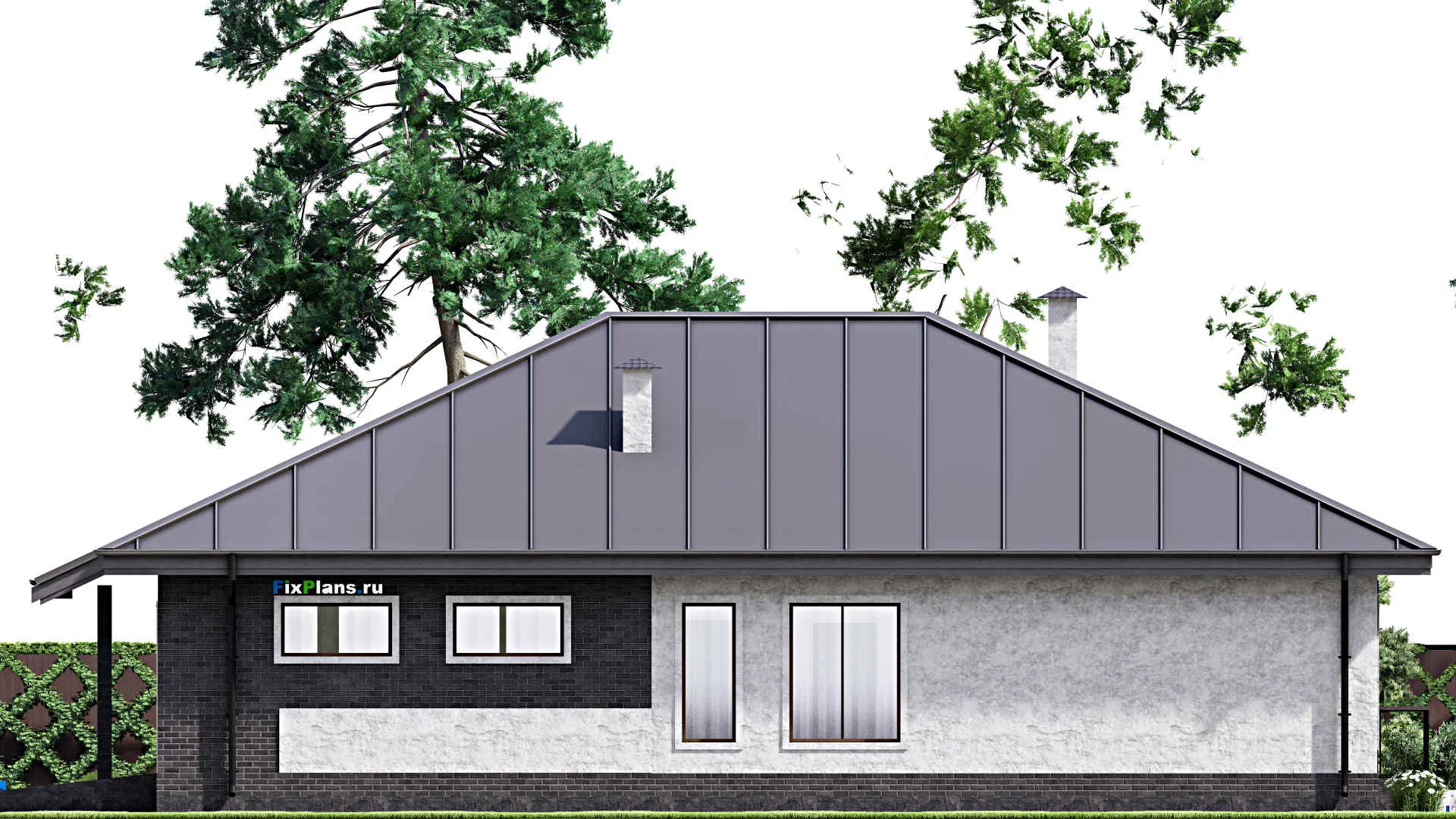 F-14291 - План одноэтажного дома 13 на 18, площадью 180 м² с террасой, гаражом на 1 машину и 3 спальнями