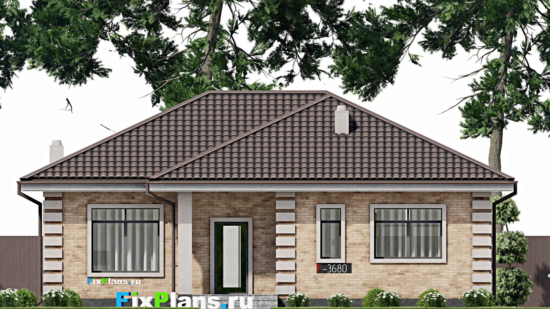 F-3680 - Проект одноэтажного дома 13 на 14, площадью 120 м² с 3 спальнями