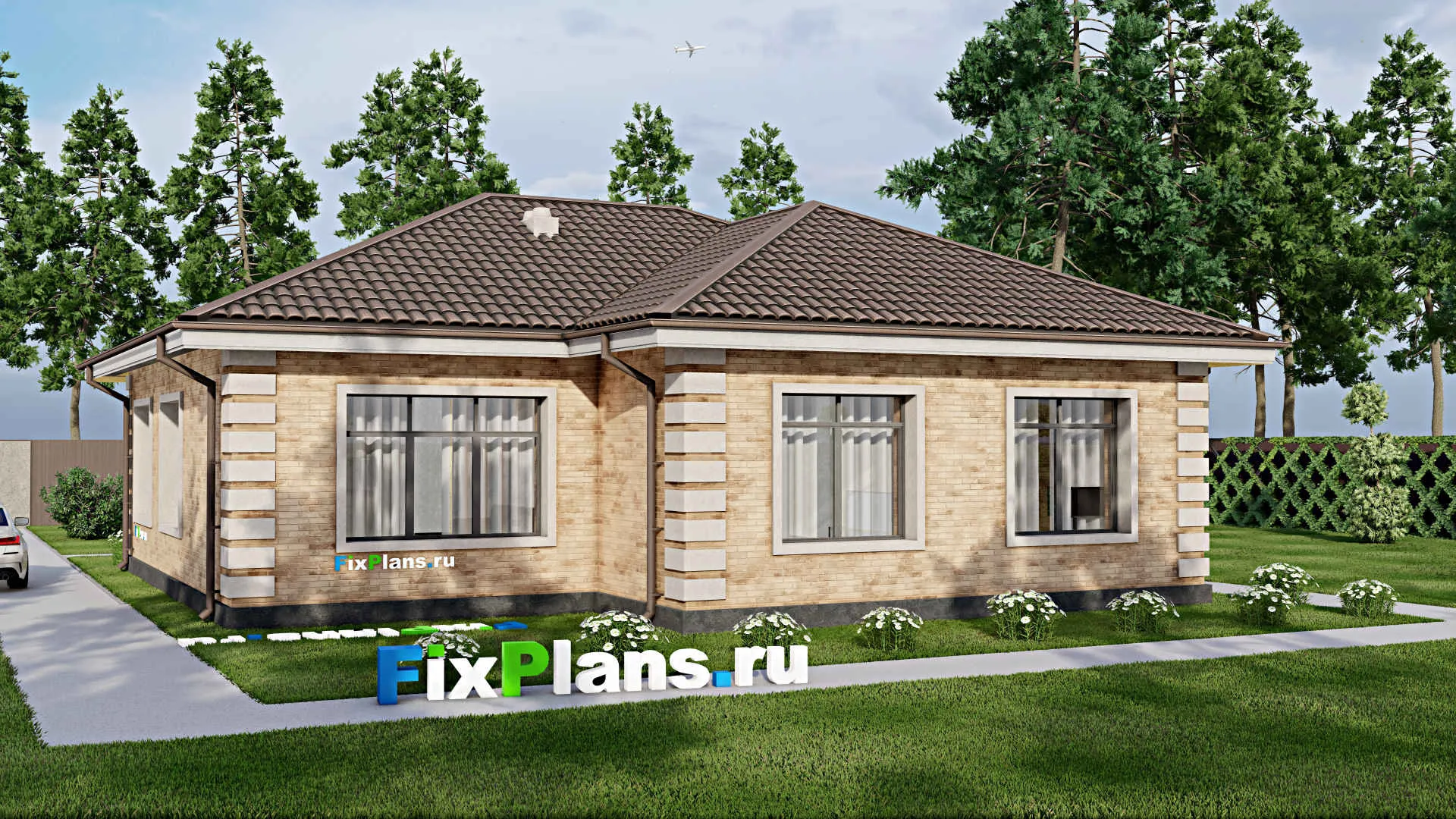 F-3680 - Проект одноэтажного дома 13 на 14, площадью 120 м² с 3 спальнями