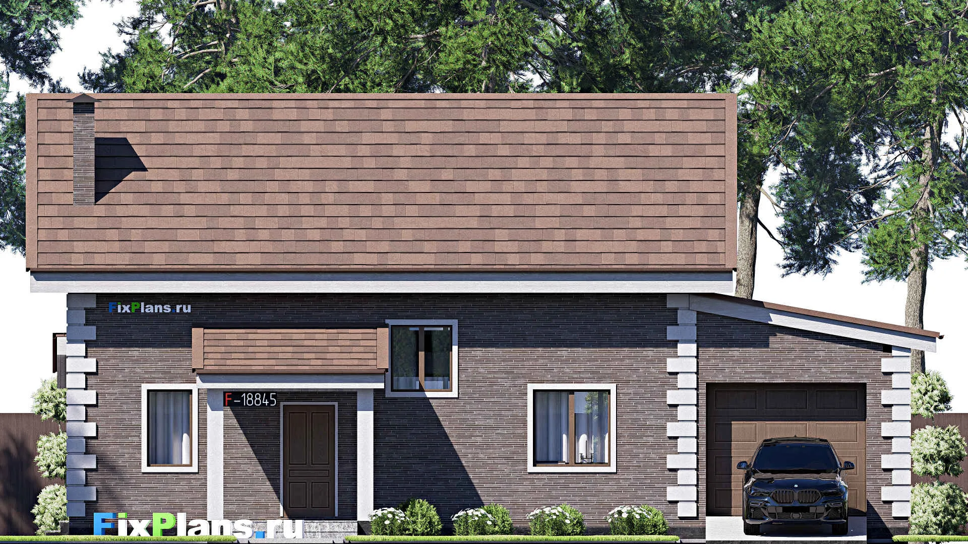 F-18845 - Проект одноэтажного дома 10 на 16, площадью 140 м² с террасой, гаражом на 1 машину и 2 спальнями