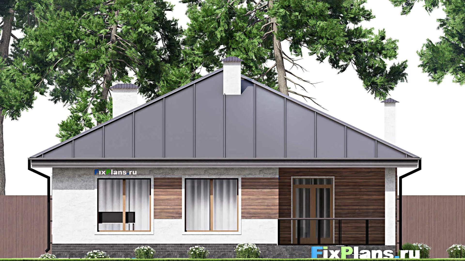 F-14291 - План одноэтажного дома 13 на 18, площадью 180 м² с террасой, гаражом на 1 машину и 3 спальнями