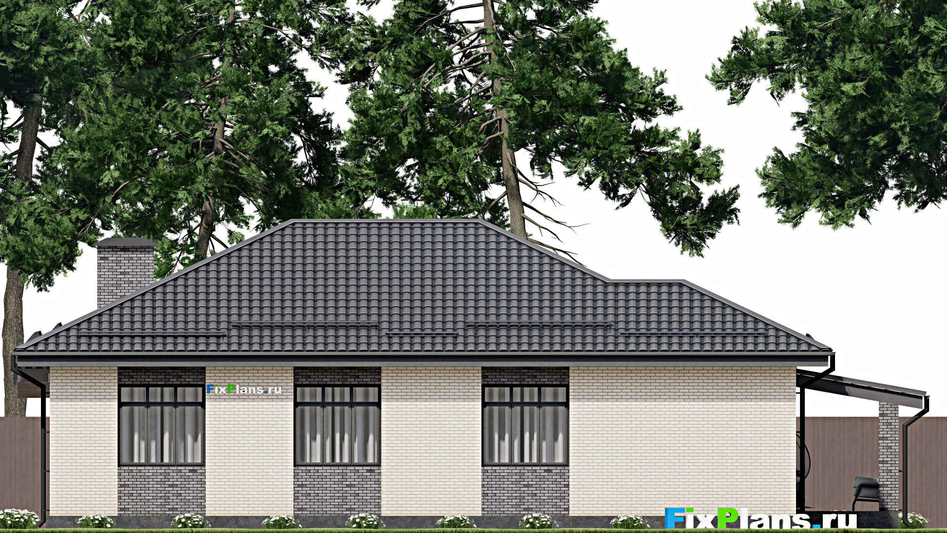 F-5453 - План одноэтажного дома 12 на 16, площадью 160 м² с террасой и 3 спальнями