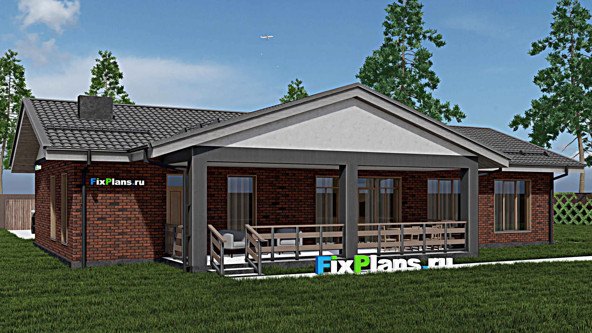 F-0512 - Проект одноэтажного дома 13 на 20, площадью 200 м² с террасой и 1 спальнями