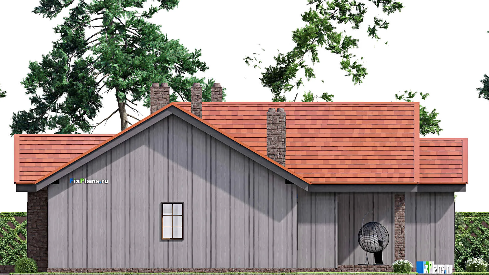 F-16739 - Проект одноэтажного дома 15 на 18, площадью 170 м² с террасой, гаражом на 1 машину и 3 спальнями