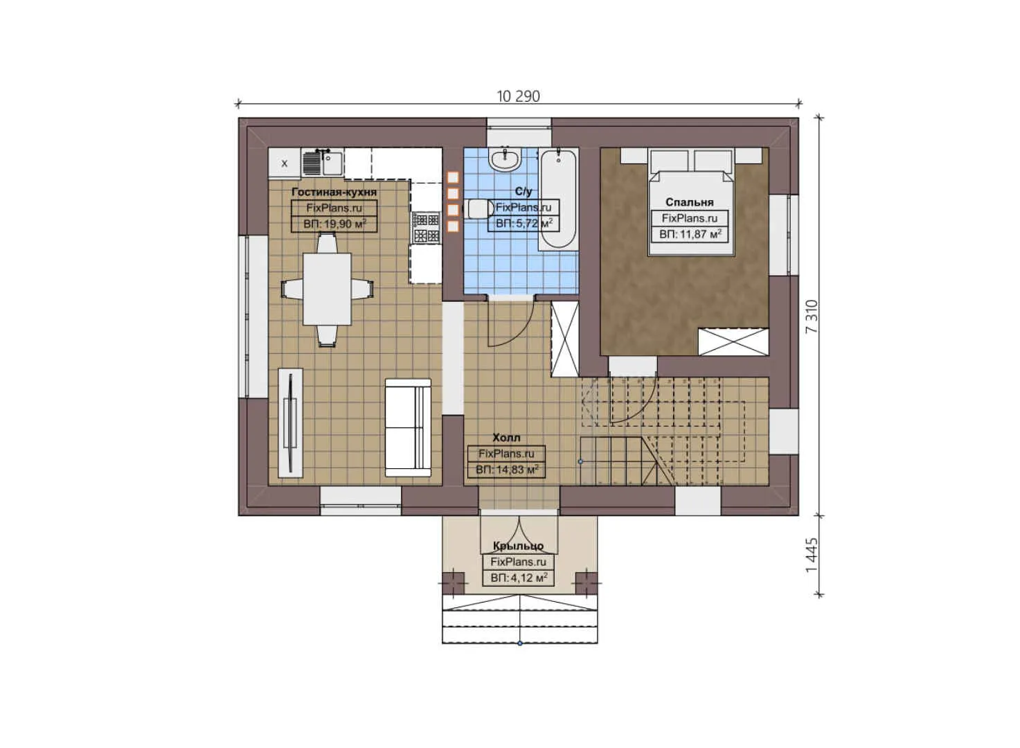 F-2870 - Планы двухэтажного дома 8 на 11, площадью 110 м² с балконом и 4 спальнями