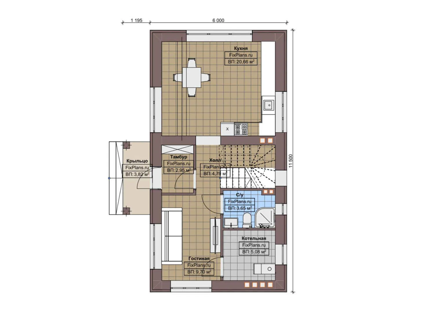 F-6263 - Планы дома с мансардой 6 на 12, площадью 100 м² с балконом и 3 спальнями