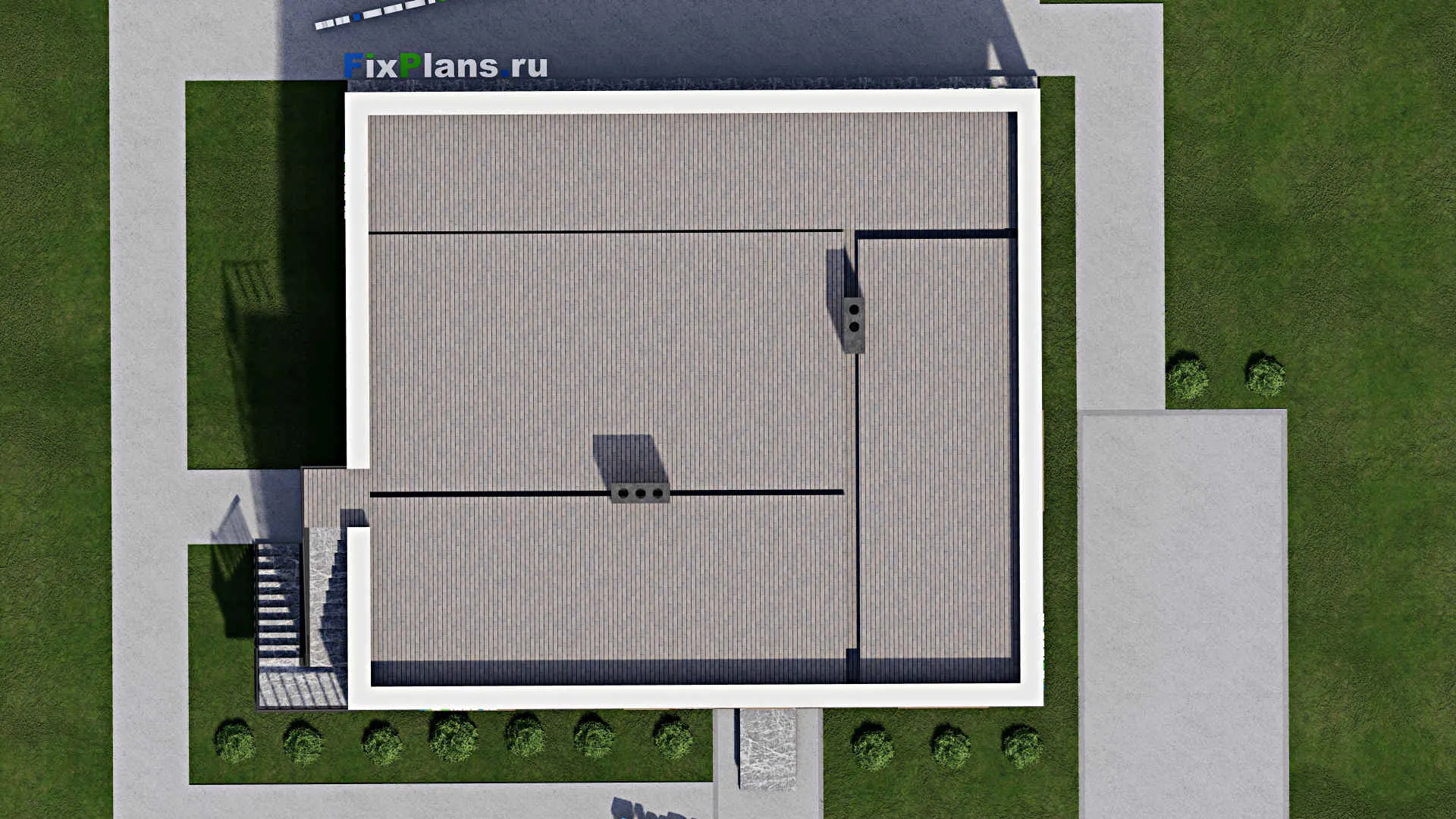 F-5201 - Проект одноэтажного дома 14 на 14, площадью 150 м² с террасой и 3 спальнями